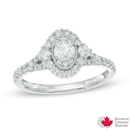 0.75 CT. T.W. Canadian Certified Diamond Oval Frame Vintage-Style Engagement Ring in 14K White Gold (I/I1)