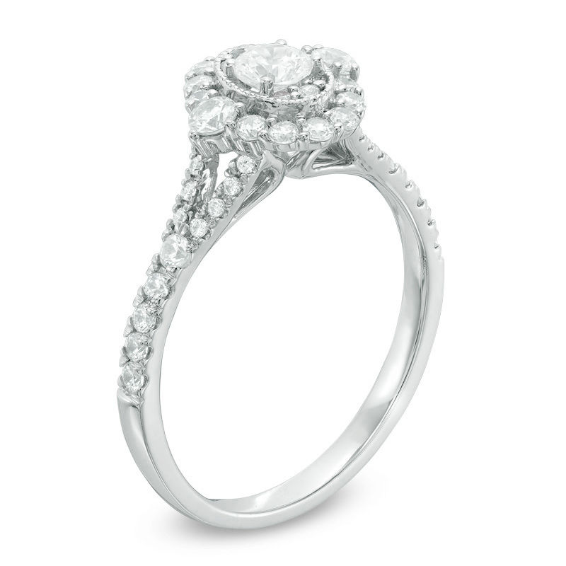 0.75 CT. T.W. Canadian Certified Diamond Oval Frame Vintage-Style Engagement Ring in 14K White Gold (I/I1)