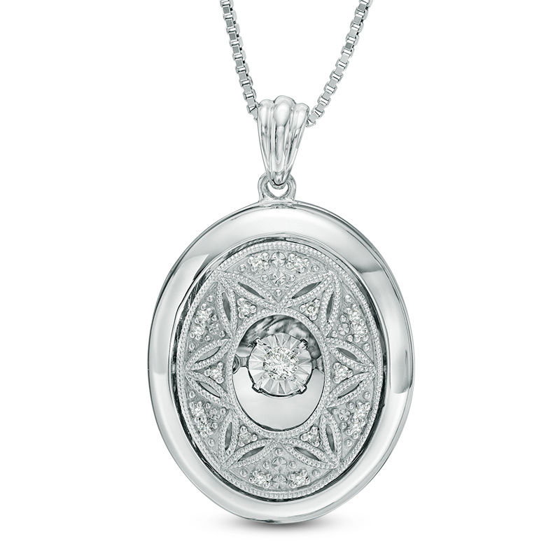 Unstoppable Love™ 0.12 CT. T.W. Diamond Vintage-Style Oval Locket in Sterling Silver|Peoples Jewellers