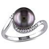 Thumbnail Image 0 of 9.0 - 9.5mm Black Cultured Tahitian Pearl and 0.08 CT. T.W. Diamond Bypass Ring in Sterling Silver