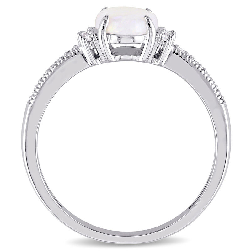 Main Image 3 of Oval Opal and Diamond Accent Vintage-Style Ring in 10K White Gold