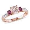 Thumbnail Image 0 of 6.0mm Morganite, Pink Tourmaline and Diamond Accent Three Stone Ring in 10K Rose Gold