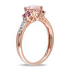 Thumbnail Image 2 of 6.0mm Morganite, Pink Tourmaline and Diamond Accent Three Stone Ring in 10K Rose Gold