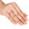 Thumbnail Image 3 of 6.0mm Morganite, Pink Tourmaline and Diamond Accent Three Stone Ring in 10K Rose Gold