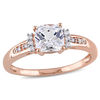 Thumbnail Image 0 of 6.0mm Cushion-Cut Lab-Created White Sapphire and Diamond Accent Ring in 10K Rose Gold
