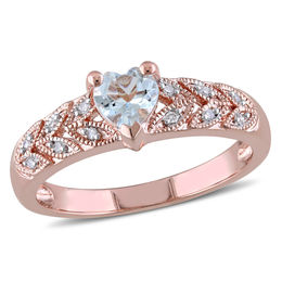 5.0mm Heart-Shaped Aquamarine and Diamond Accent Vintage-Style Ring in Sterling Silver with Rose Rhodium