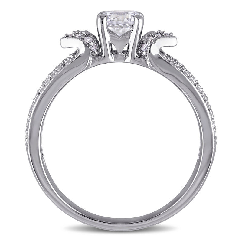 Main Image 3 of 5.0mm Lab-Created White Sapphire and Diamond Accent Collar Vintage-Style Split Shank Ring in Sterling Silver