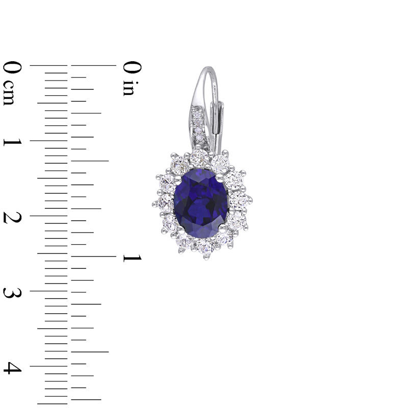 Oval Lab-Created Blue and White Sapphire with Diamond Accent Sunburst Pendant and Drop Earrings Set in Sterling Silver
