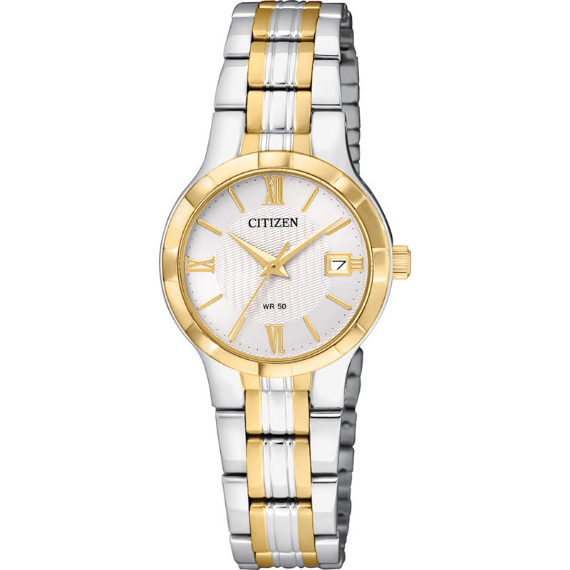 Ladies' Citizen Quartz Two-Tone Watch with White Dial (Model: EU6024-59A)