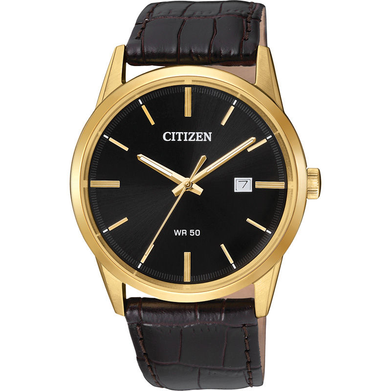 Men's Citizen Quartz Gold-Tone Strap Watch with Black Dial (Model: BI5002-06E)|Peoples Jewellers