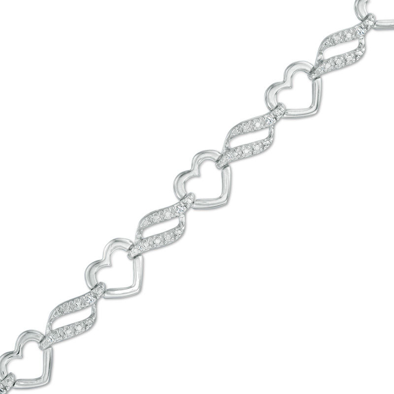 0.10 CT. T.W. Diamond Heart Link Bracelet in Sterling Silver - 7.5"|Peoples Jewellers