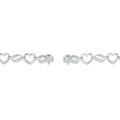 0.10 CT. T.W. Diamond Heart Link Bracelet in Sterling Silver - 7.5"