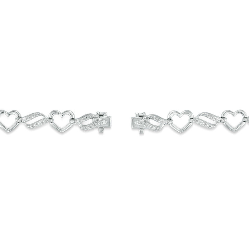 Main Image 2 of 0.10 CT. T.W. Diamond Heart Link Bracelet in Sterling Silver - 7.5"