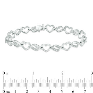 0.10 CT. T.W. Diamond Heart Link Bracelet in Sterling Silver - 7.5"