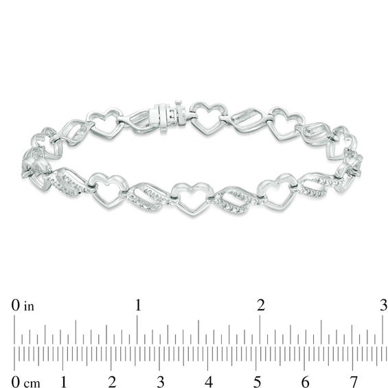 0.10 CT. T.W. Diamond Heart Link Bracelet in Sterling Silver - 7.5"