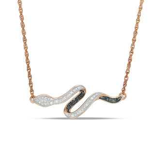 Enhanced Black and White Diamond Accent Snake Necklace in 10K Rose Gold