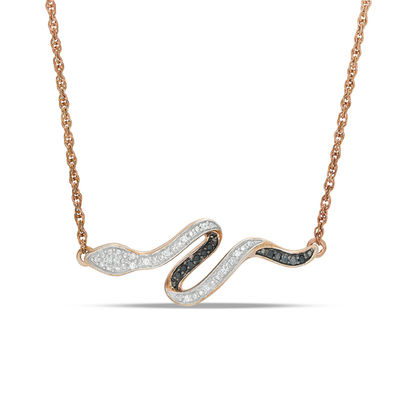 Enhanced Black and White Diamond Accent Snake Necklace in 10K Rose Gold