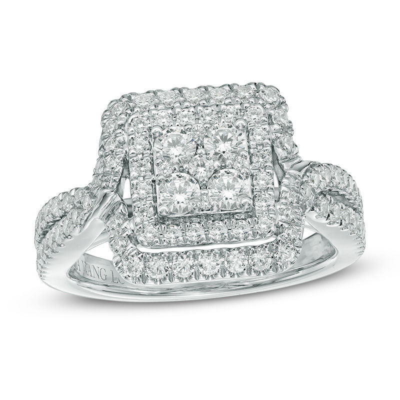 Main Image 1 of Vera Wang Love Collection 0.95 CT. T.W. Quad Diamond Double Frame Engagement Ring in 14K White Gold