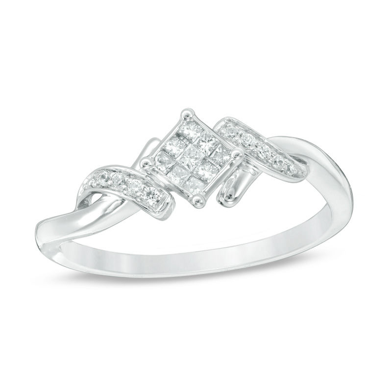 Main Image 1 of 0.15 CT. T.W. Princess-Cut Composite Diamond Bypass Ring in 10K White Gold