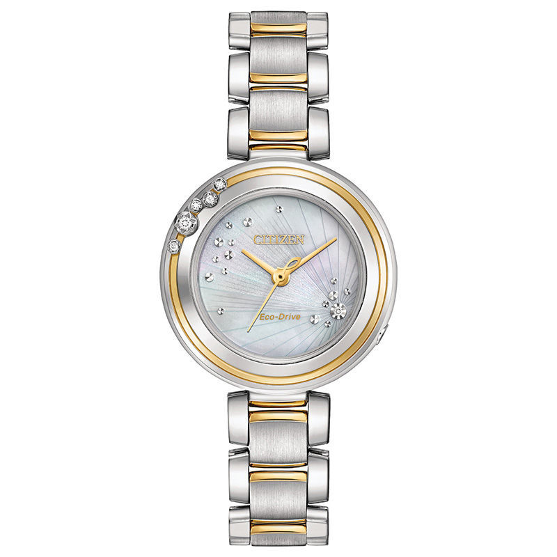 Ladies' Citizen Eco-Drive® L Carina Diamond Accent Two-Tone Watch with Mother-of-Pearl Dial (Model: EM0464-59D)