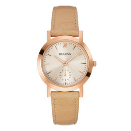 Ladies' Bulova Classic Rose-Tone Strap Watch with White Dial (Model: 97L146)