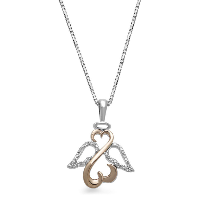 Open Hearts by Jane Seymour™ 0.04 CT. T.W. Diamond Angel Wings and Halo Pendant in Sterling Silver and 10K Gold|Peoples Jewellers