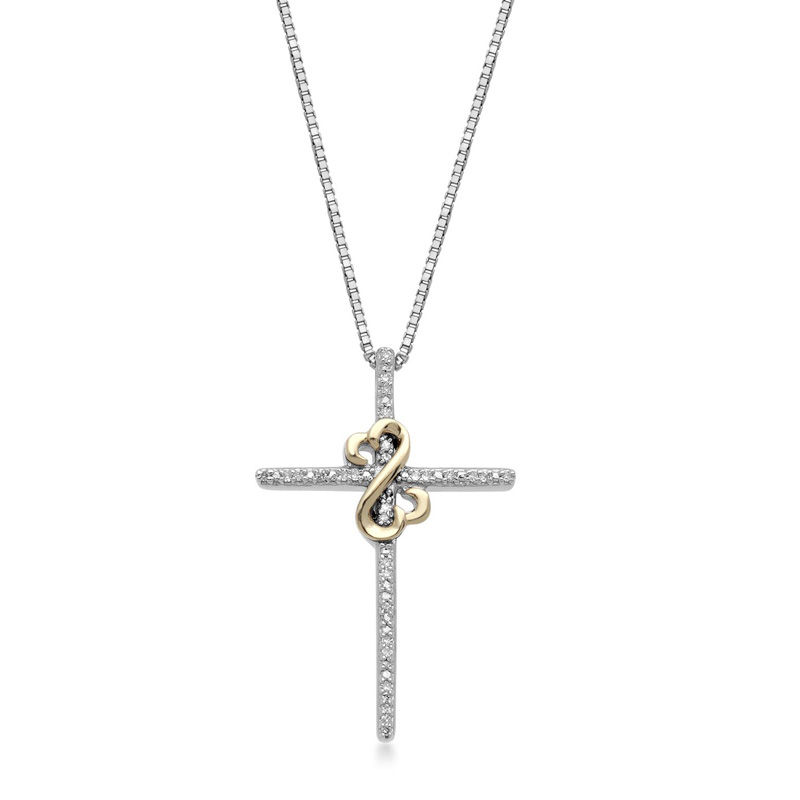 Open Hearts by Jane Seymour™ 0.04 CT. T.W. Diamond Cross Pendant in Sterling Silver and 10K Gold