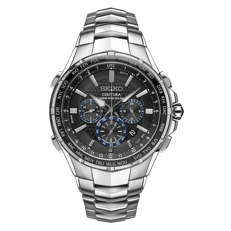 Men's Seiko Coutura Radio-Sync Solar Chronograph Watch with Black Dial (Model: SSG009)|Peoples Jewellers