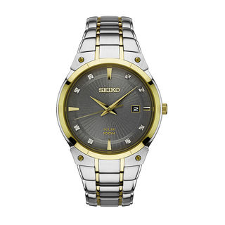 Men's Seiko Core Solar Diamond Accent Two-Tone Watch with Grey Dial (Model: SNE430)