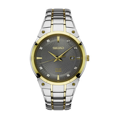 Men's Seiko Core Solar Diamond Accent Two-Tone Watch with Grey Dial (Model: SNE430)