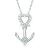 Thumbnail Image 1 of 0.10 CT. T.W. Diamond Heart-Top Anchor Pendant in 10K White Gold