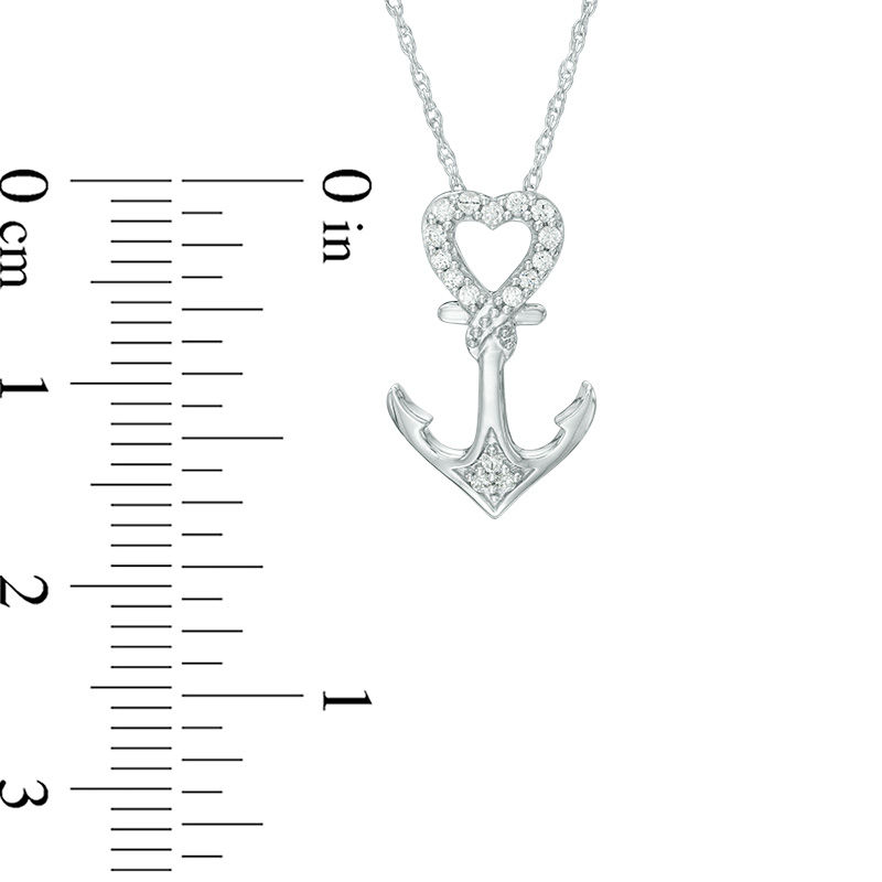 Main Image 2 of 0.10 CT. T.W. Diamond Heart-Top Anchor Pendant in 10K White Gold