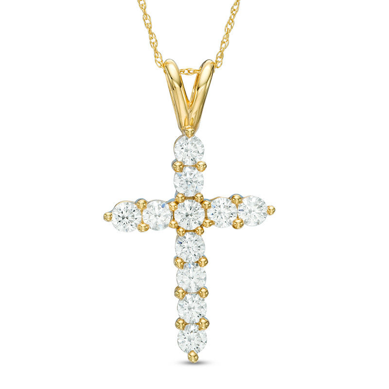 Main Image 1 of 1.20 CT. T.W. Diamond Cross Pendant in 14K Gold