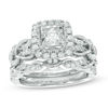 Thumbnail Image 1 of 1.00 CT. T.W. Princess-Cut Diamond Frame Vintage-Style Bridal Set in 10K White Gold