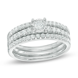 0.63 CT. T.W. Diamond Three Piece Bridal Set in 10K White Gold