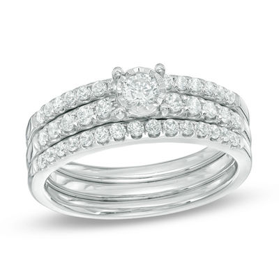 0.63 CT. T.W. Diamond Three Piece Bridal Set in 10K White Gold