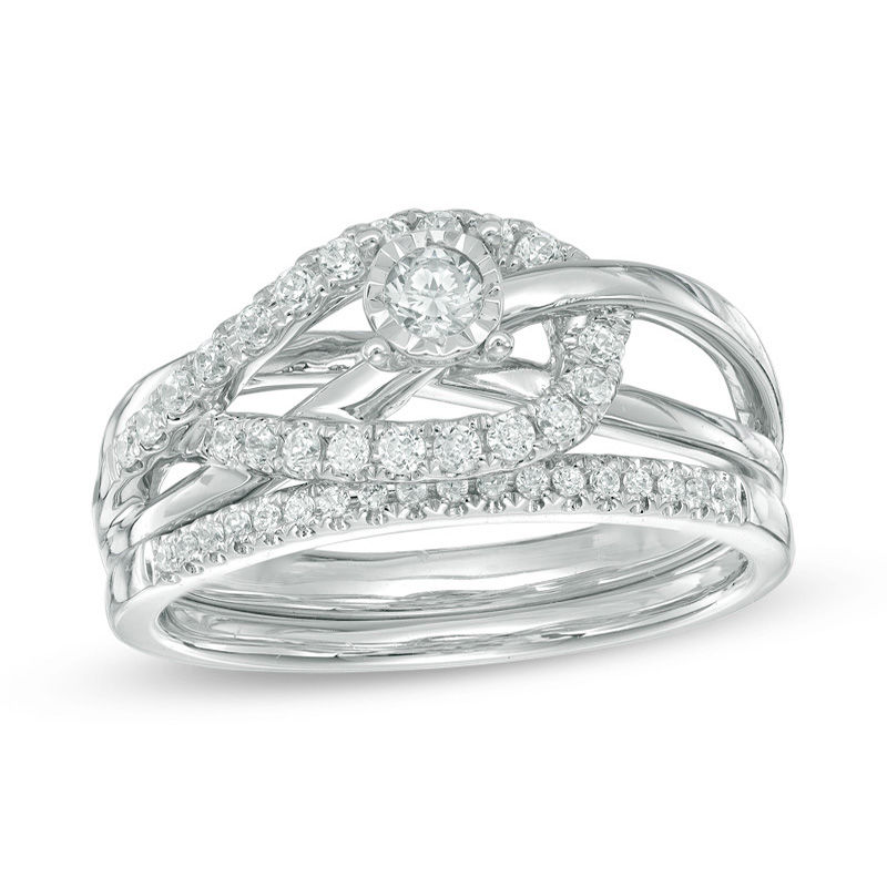 0.38 CT. T.W. Diamond Crossover Loop Bridal Set in 10K White Gold