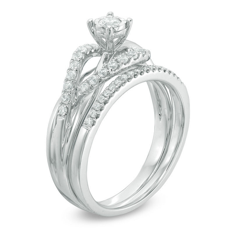 0.38 CT. T.W. Diamond Crossover Loop Bridal Set in 10K White Gold