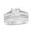 Thumbnail Image 0 of 1.75 CT. T.W. Quad Princess-Cut Diamond Vintage-Style Bridal Set in 14K White Gold