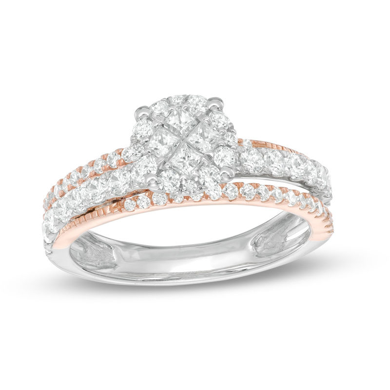 0.88 CT. T.W. Quad Princess-Cut Diamond Frame Engagement Ring in 14K ...