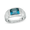 Thumbnail Image 0 of Men's Barrel-Cut London Blue Topaz and Diamond Accent Ring in 10K White Gold