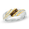 Thumbnail Image 0 of Men's Smoky Quartz and 0.15 CT. T.W. Diamond Three Stone Slant Band in 10K Two-Tone Gold