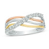 Thumbnail Image 0 of 0.30 CT. T.W. Diamond Layered Crossover Ring in 10K Tri-Tone Gold