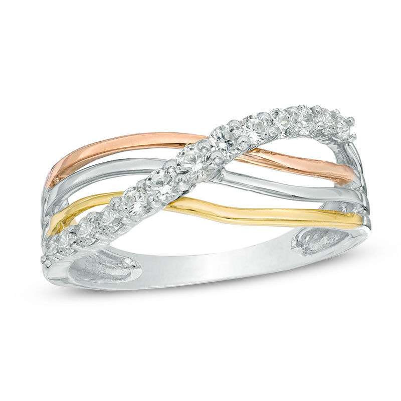 0.30 CT. T.W. Diamond Layered Crossover Ring in 10K Tri-Tone Gold|Peoples Jewellers
