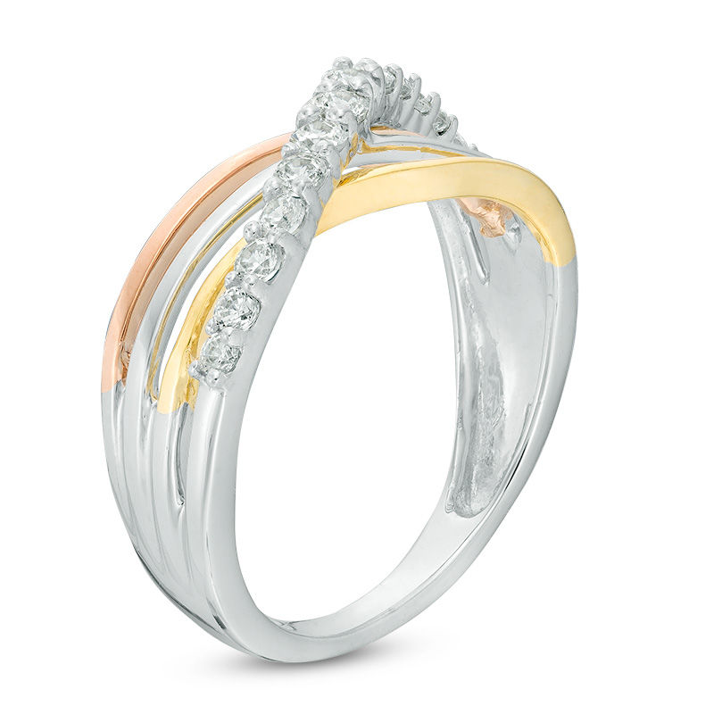 0.30 CT. T.W. Diamond Layered Crossover Ring in 10K Tri-Tone Gold