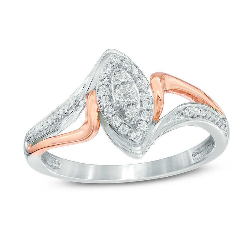 0.15 CT. T.W. Composite Diamond Marquise Bypass Promise Ring in Sterling Silver and 10K Rose Gold