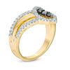 Thumbnail Image 1 of 0.45 CT. T.W. Enhanced Black and White Diamond Three Stone Marquise Chevron Ring in 10K Gold
