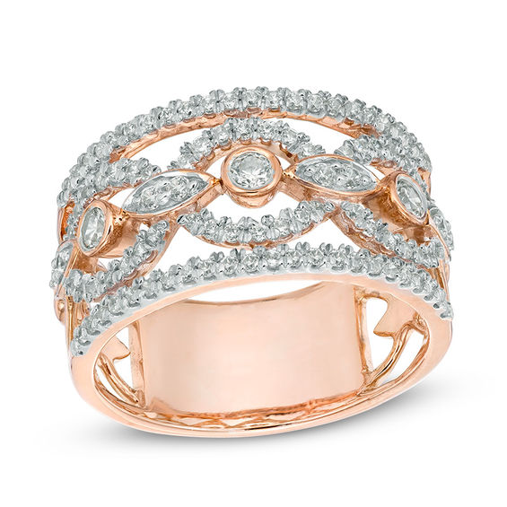 0.70 CT. T.W. Diamond Art Deco-Inspired Band in 10K Rose Gold