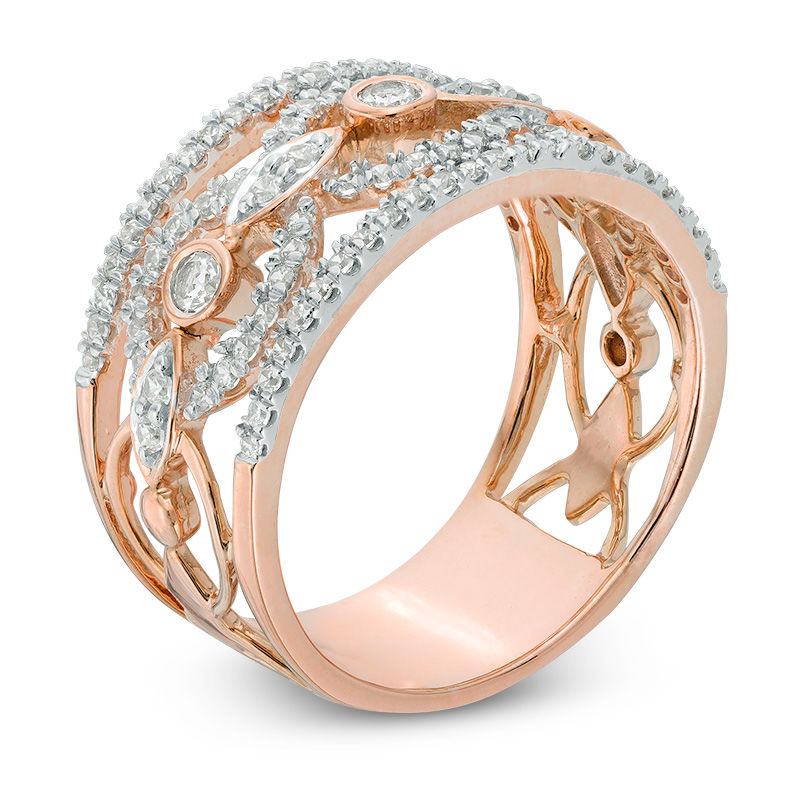 0.70 CT. T.W. Diamond Art Deco-Inspired Band in 10K Rose Gold