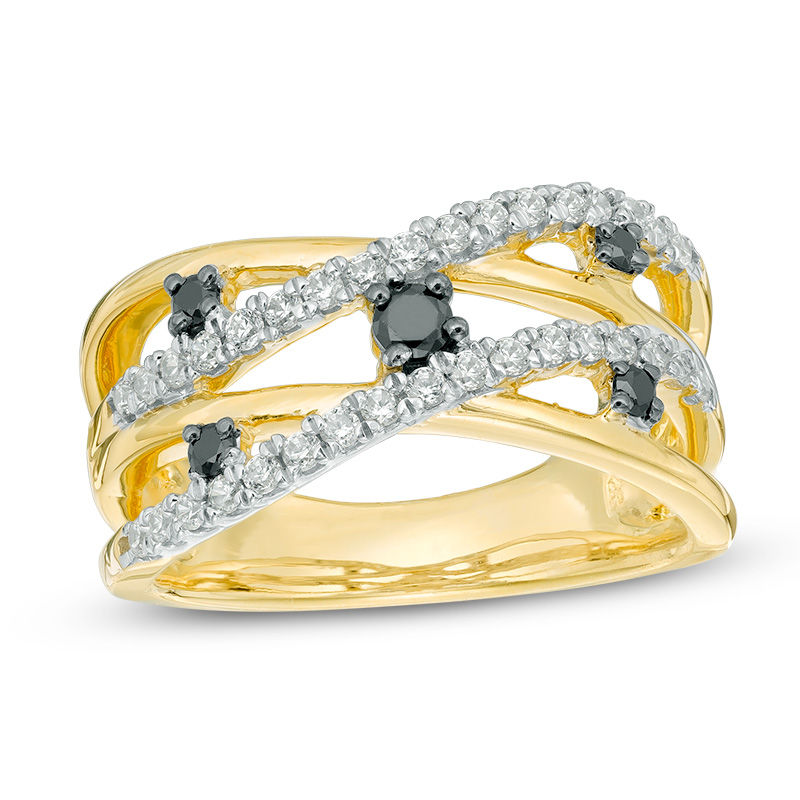 0.45 CT. T.W. Enhanced Black and White Diamond Orbit Ring in 10K Gold